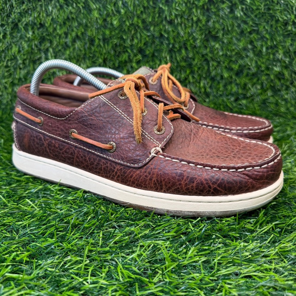 L.L. Bean Casco Bay Boat Shoes‎ Mens 10.5W Brown Leather Tumbled Moc Toe 503202